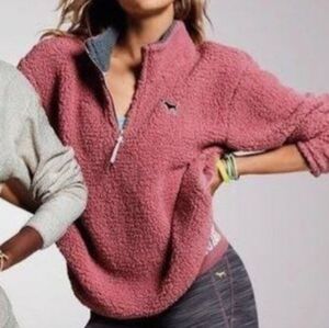 PINK Victoria's Secret 3/4 Zip Mauve Faux Sherpa Boyfriend Pullover Sweater